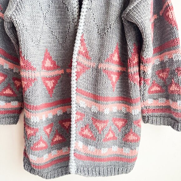 Vintage Handmade Grey Pink Southwestern Print Open Front Cardigan L - Picture 3 of 5